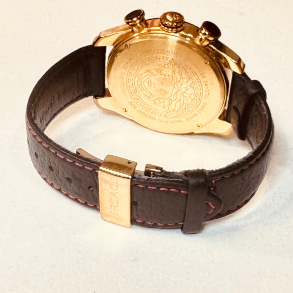 Versace Gold and Black Leather Chronograph Watch - Picture 3 of 17